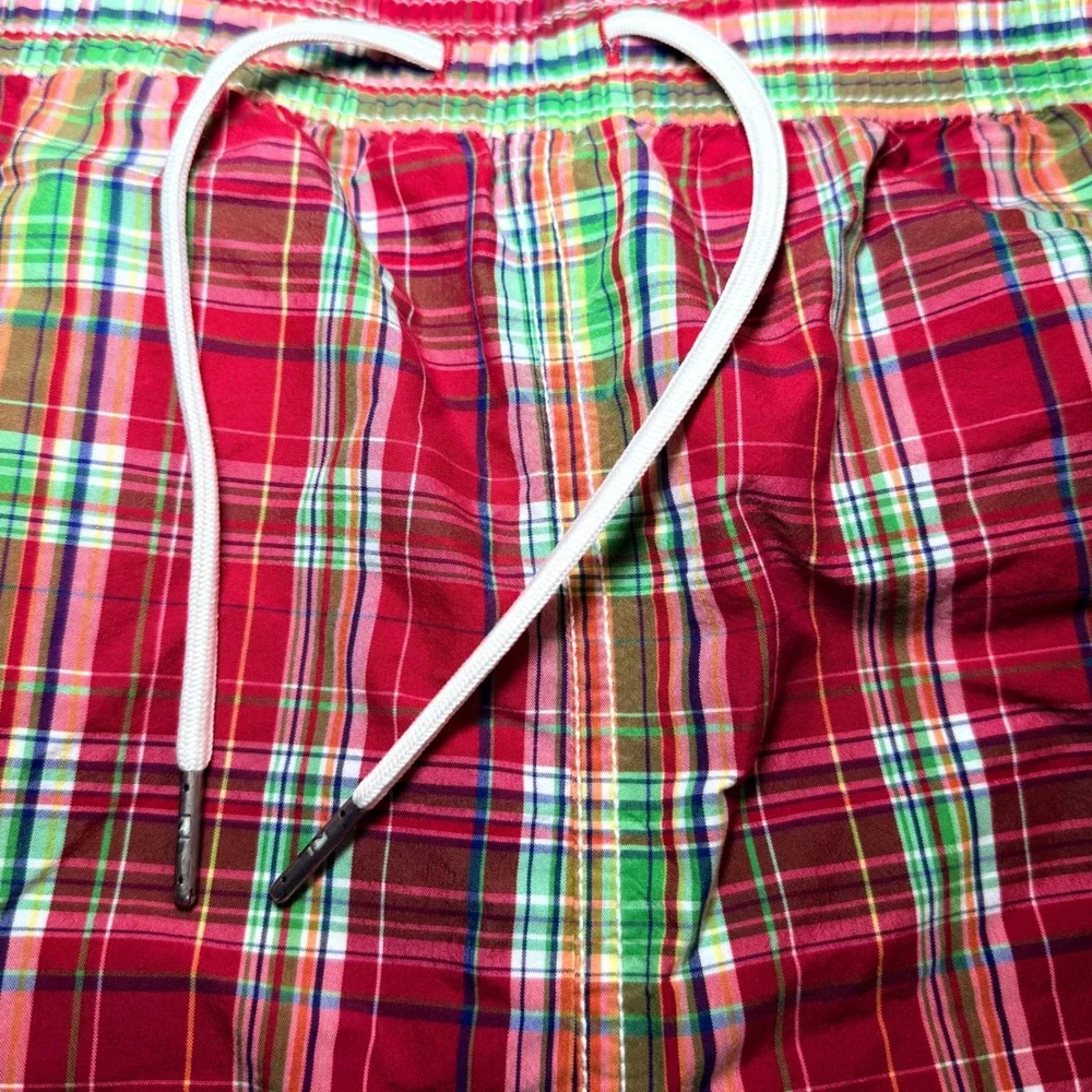 Polo Ralph Lauren Mens XXL Plaid Swim Trunks Red Green Blue Board Shorts Lined